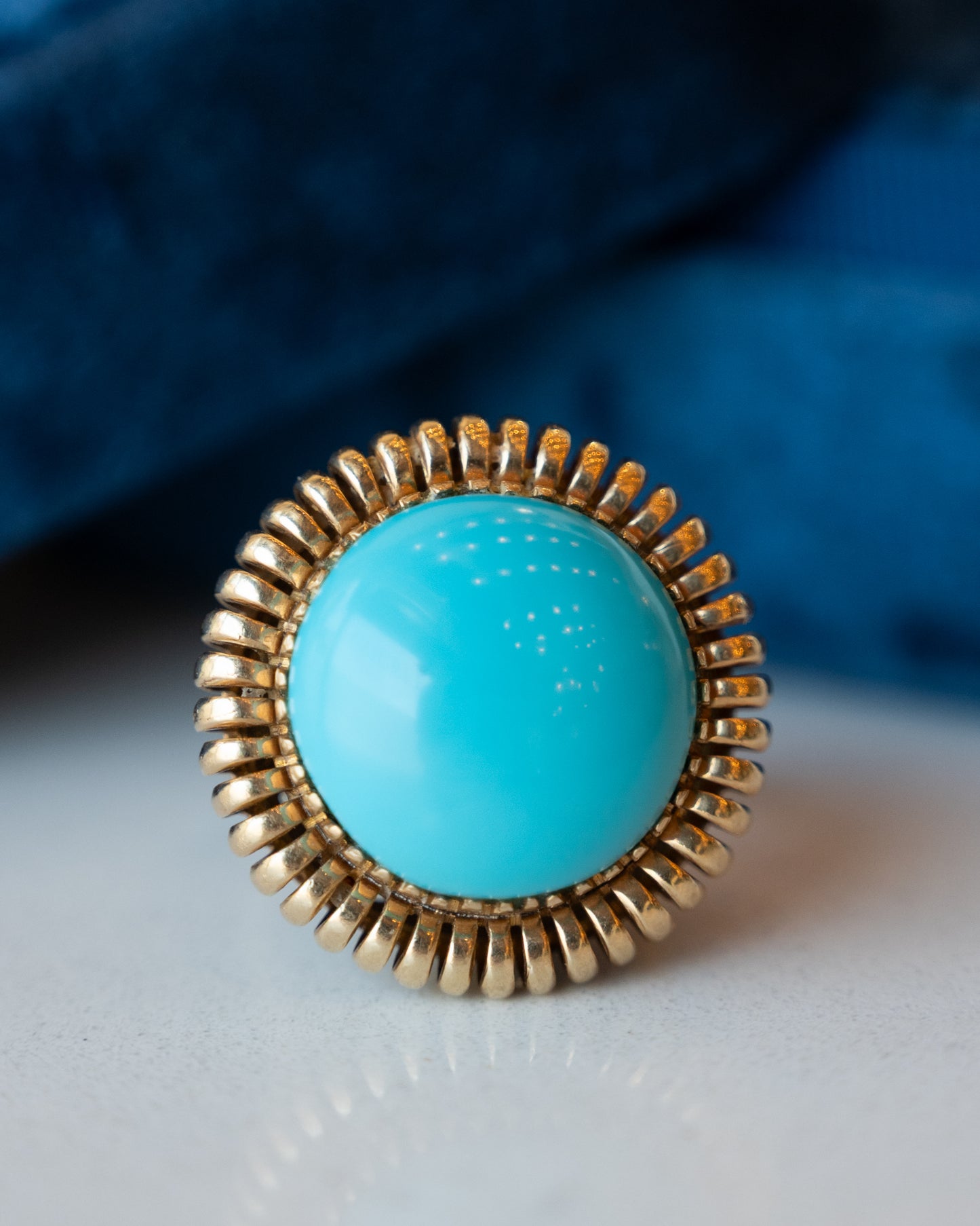 24.00 Vintage Mid-Century Turquoise Cocktail Ring 14k