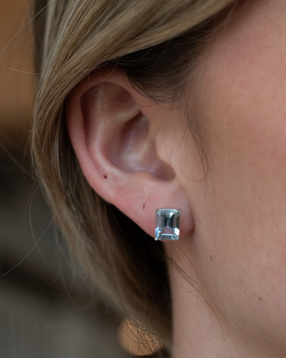 1.94 Emerald Cut Aquamarine Stud Earrings 14K
