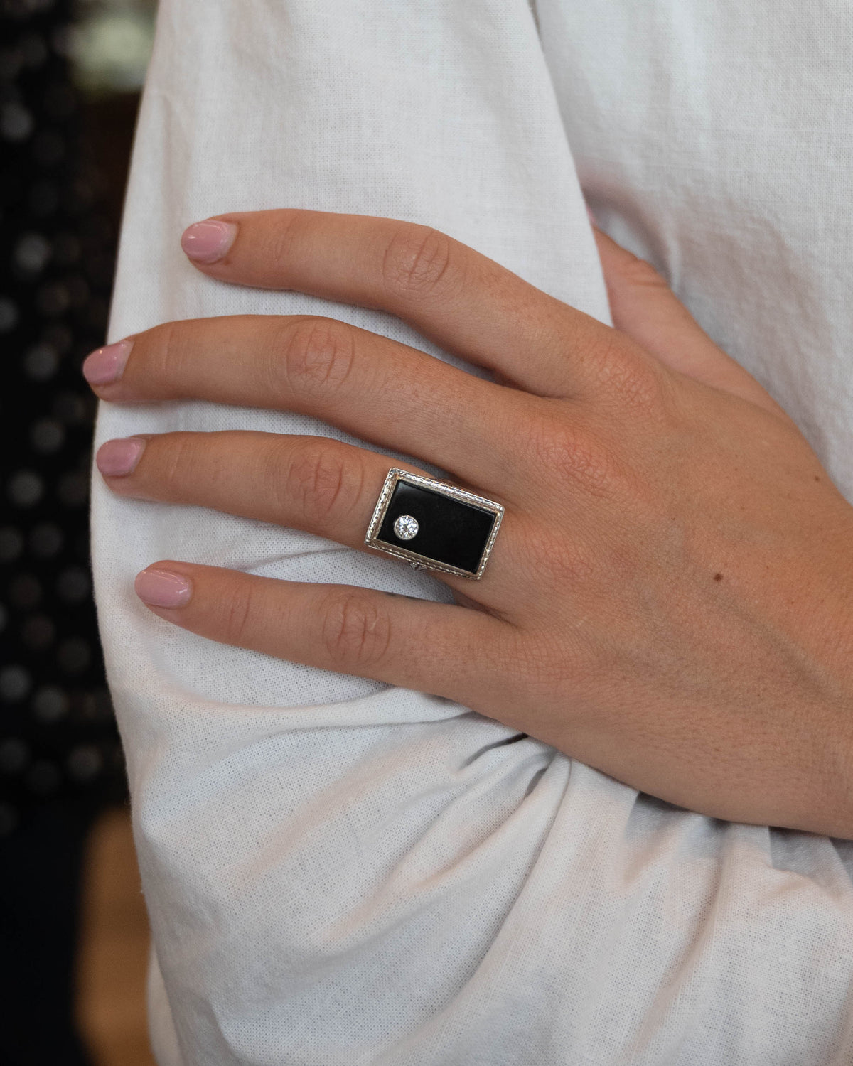 .25 Art Deco Diamond & Onyx Cocktail Ring Platinum