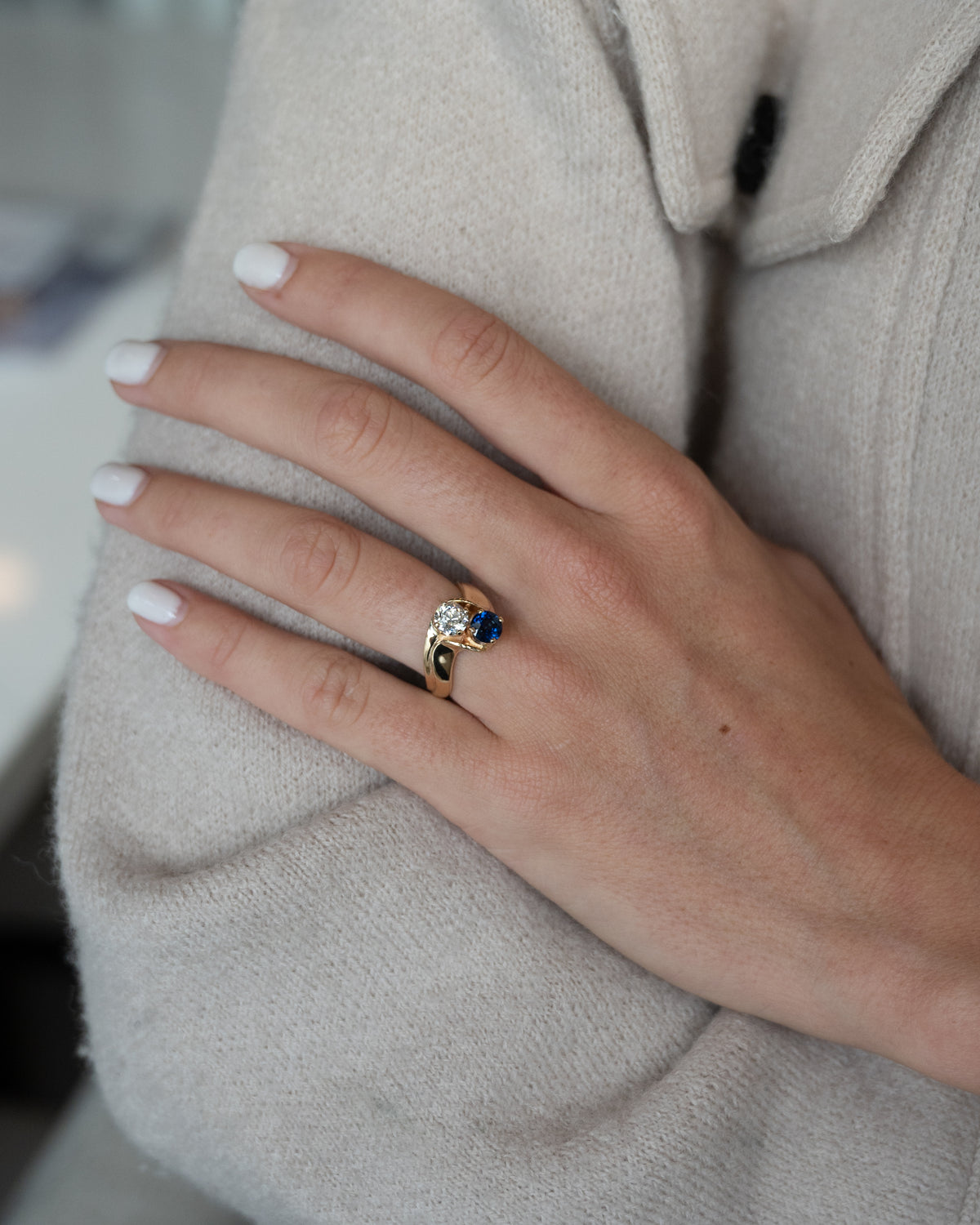 .76 Old European Diamond & Sapphire Toi Et Moi Ring 14k