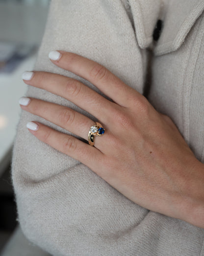 .76 Old European Diamond & Sapphire Toi Et Moi Ring 14k