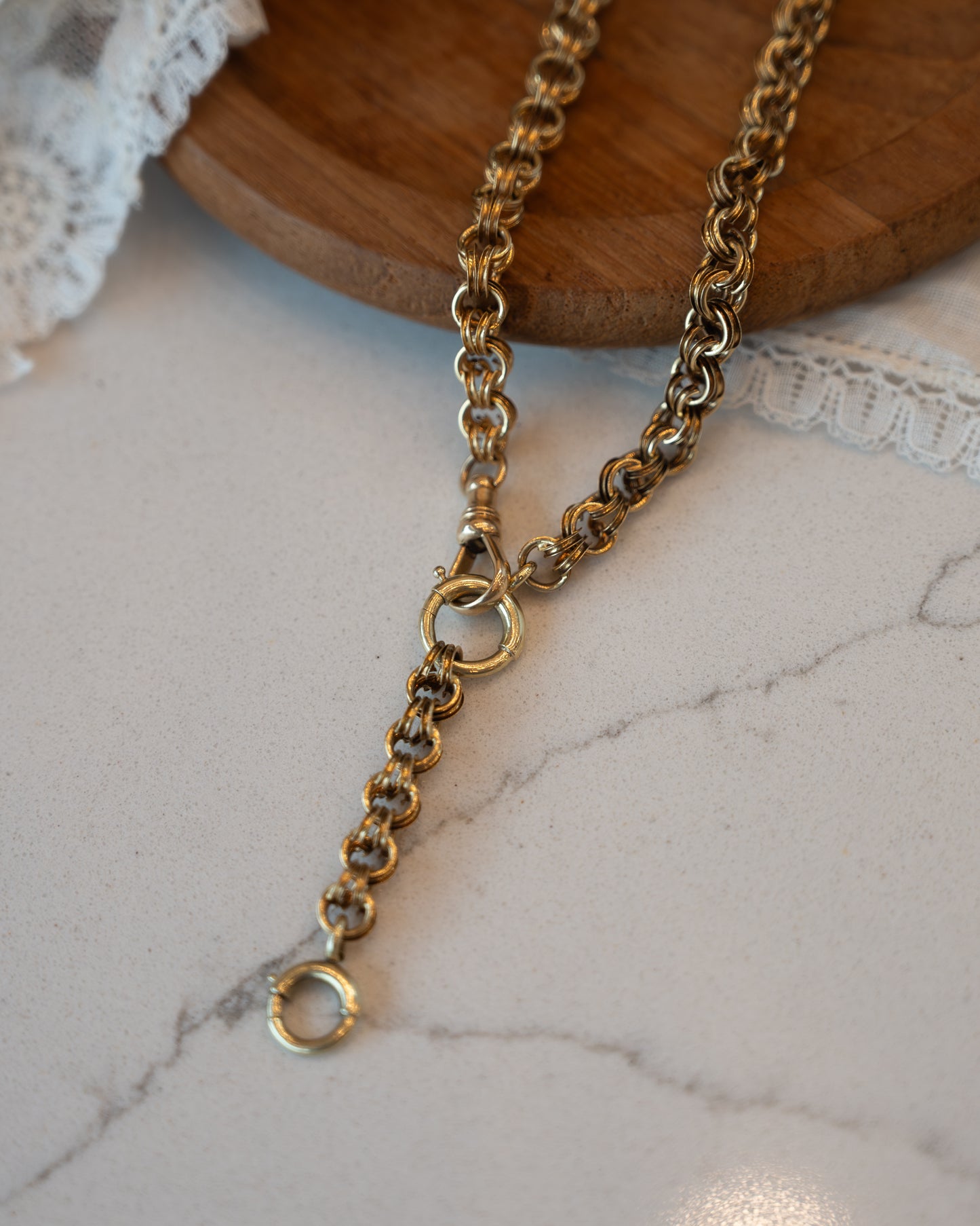 Antique Victorian Rolo Chain Necklace 14k Yellow Gold