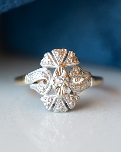 Vintage Retro Diamond Navette Ring 14k Two-Tone Gold