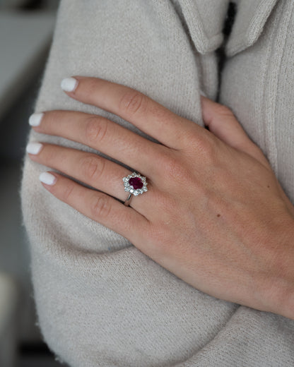 1.91 Oval Ruby & Diamond Halo Ring Platinum