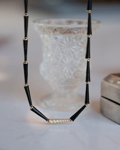 Melissa Kaye Black Enamel Diamond Link Necklace 18k