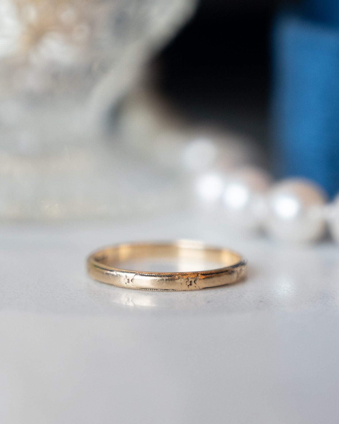 Vintage Mid-Century Floral Engraved Wedding Band 14k