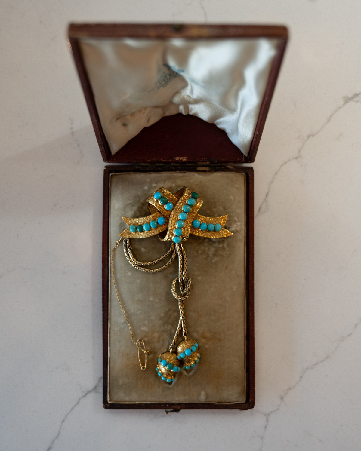 Hunt & Roskell Antique Victorian Turquoise Mourning Brooch 18k