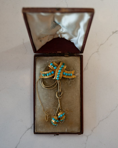 Hunt & Roskell Antique Victorian Turquoise Mourning Brooch 18k