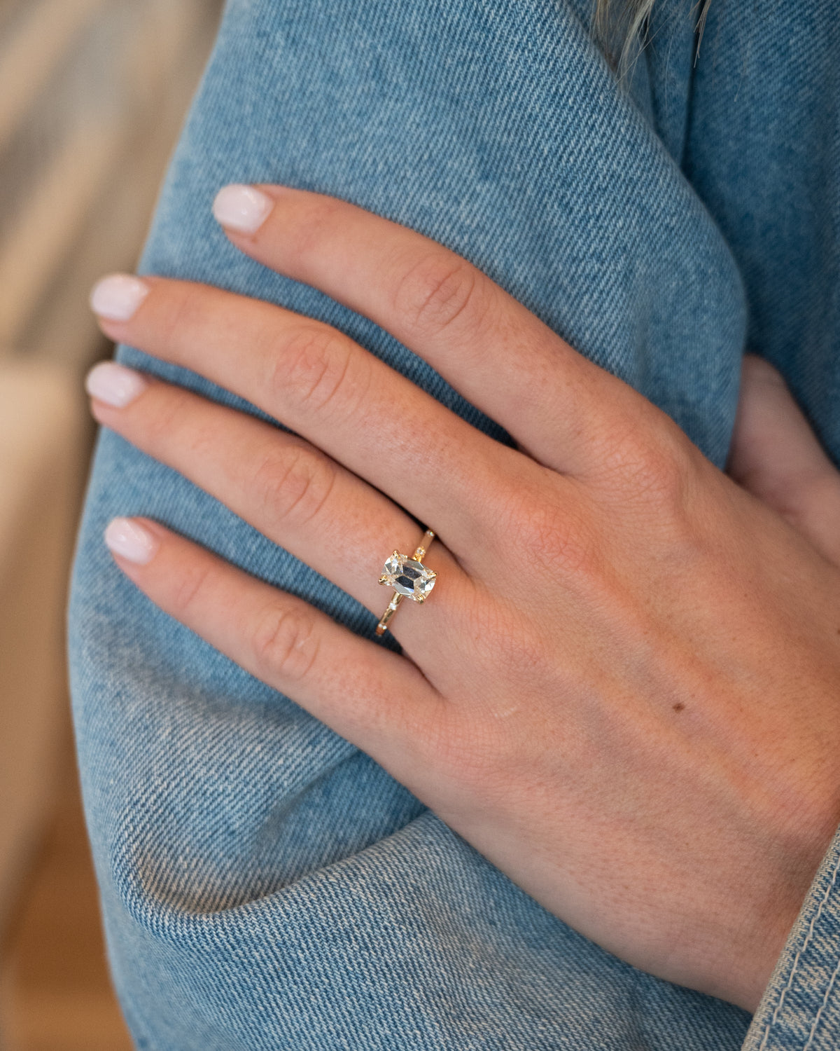 1.60 Elongated Old Mine Cushion Diamond Engagement Ring 14k