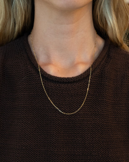 Adjustable Paperclip Chain Necklace 14K Yellow Gold