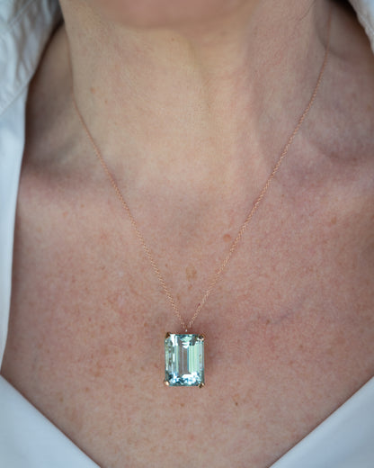 22.96 Emerald Cut Aquamarine Pendant 14k Rose Gold