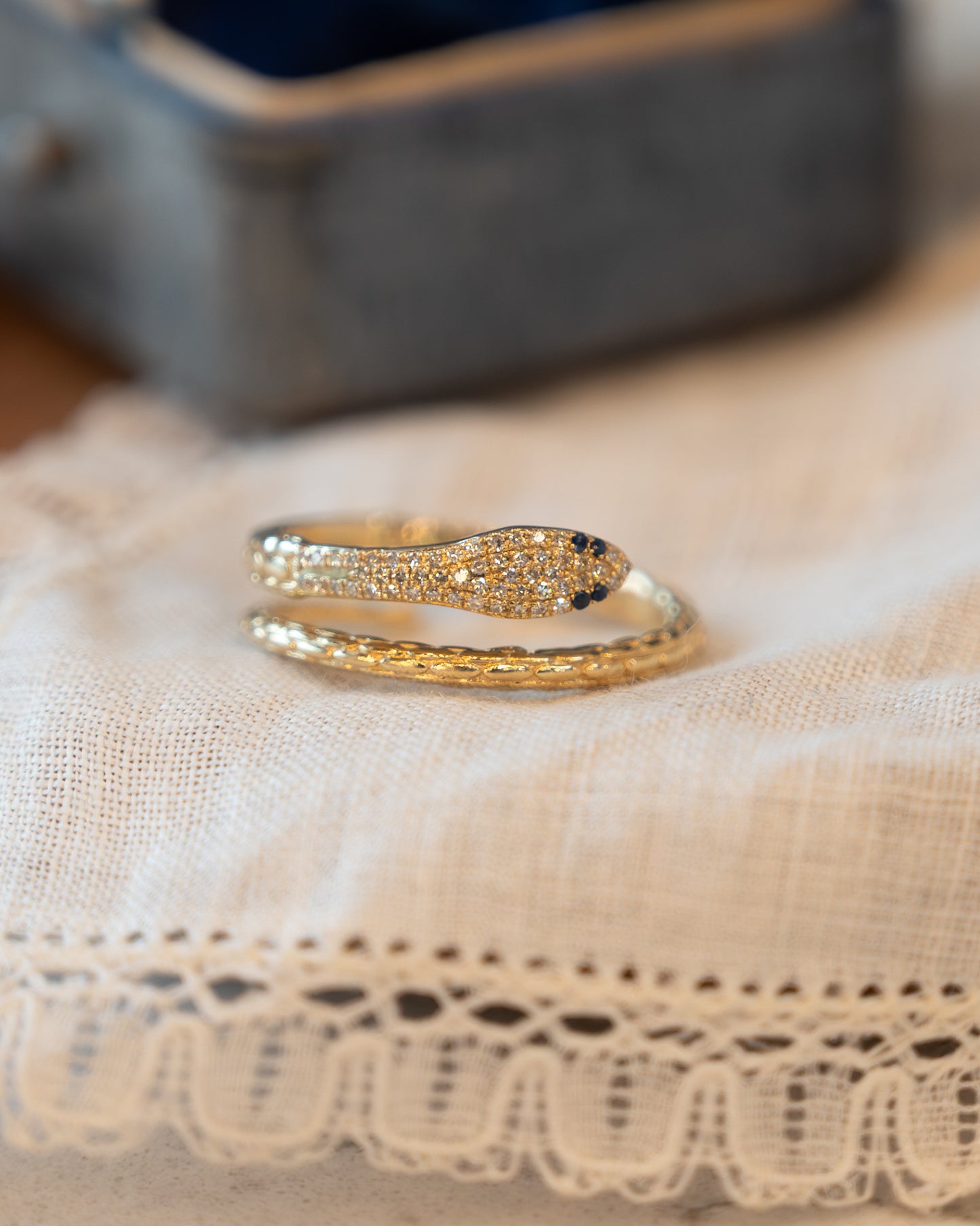 Diamond & Sapphire Snake Stacking Ring 14k