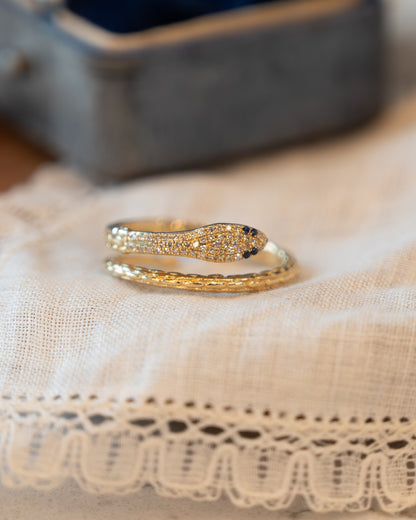 Diamond & Sapphire Snake Stacking Ring 14k