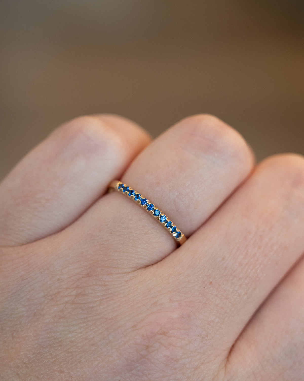.22 Blue Sapphire Wedding Band 14k Yellow Gold
