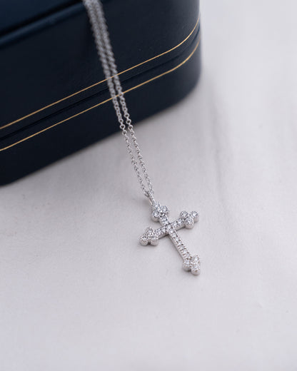 .10 Diamond Cross Pendant Necklace 14k White Gold