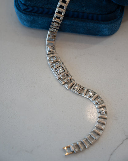 .49 Antique Art Deco Diamond Link Bracelet 14K White Gold
