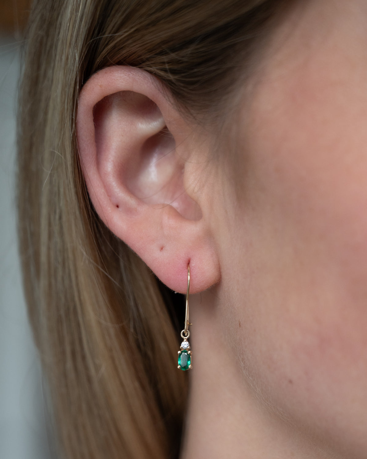 .34 Emerald & Diamond Drop Earrings 14k Yellow Gold