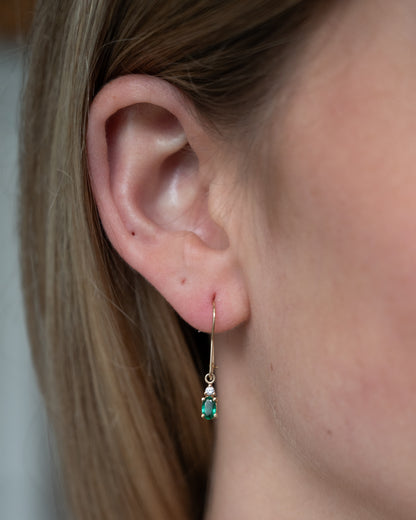 .34 Emerald & Diamond Drop Earrings 14k Yellow Gold