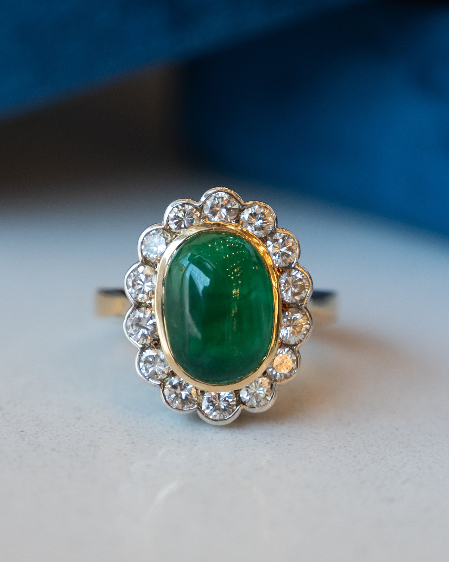 3.15 Emerald & Diamond Cocktail Ring 18k Two-Tone