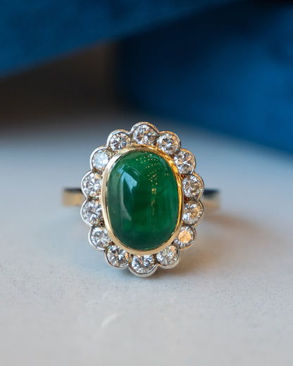 3.15 Emerald & Diamond Cocktail Ring 18k Two-Tone