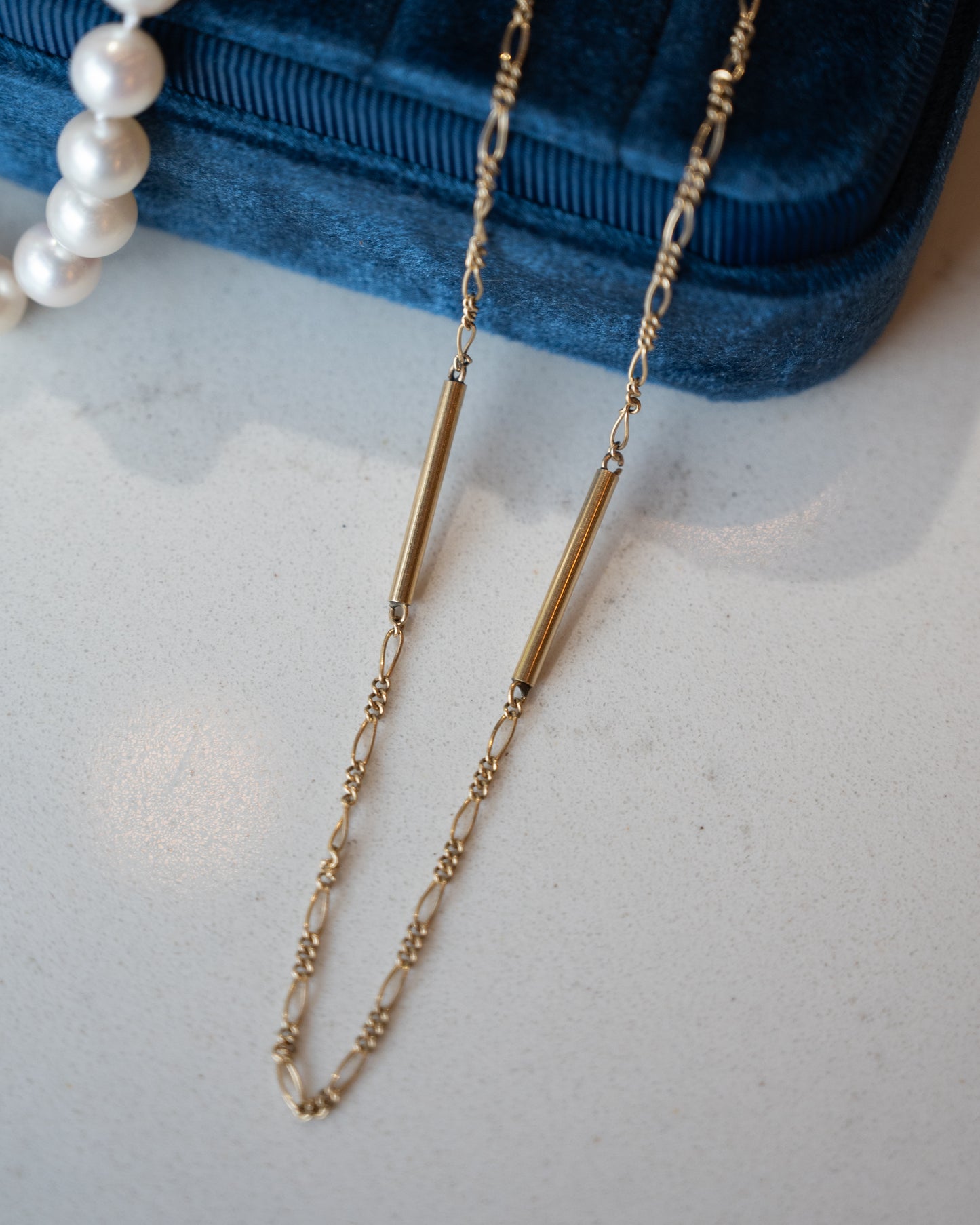 Vintage Mid-Century Figaro Chain Necklace 14k Yellow Gold