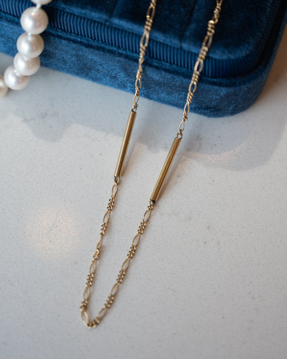 Vintage Mid-Century Figaro Chain Necklace 14k Yellow Gold