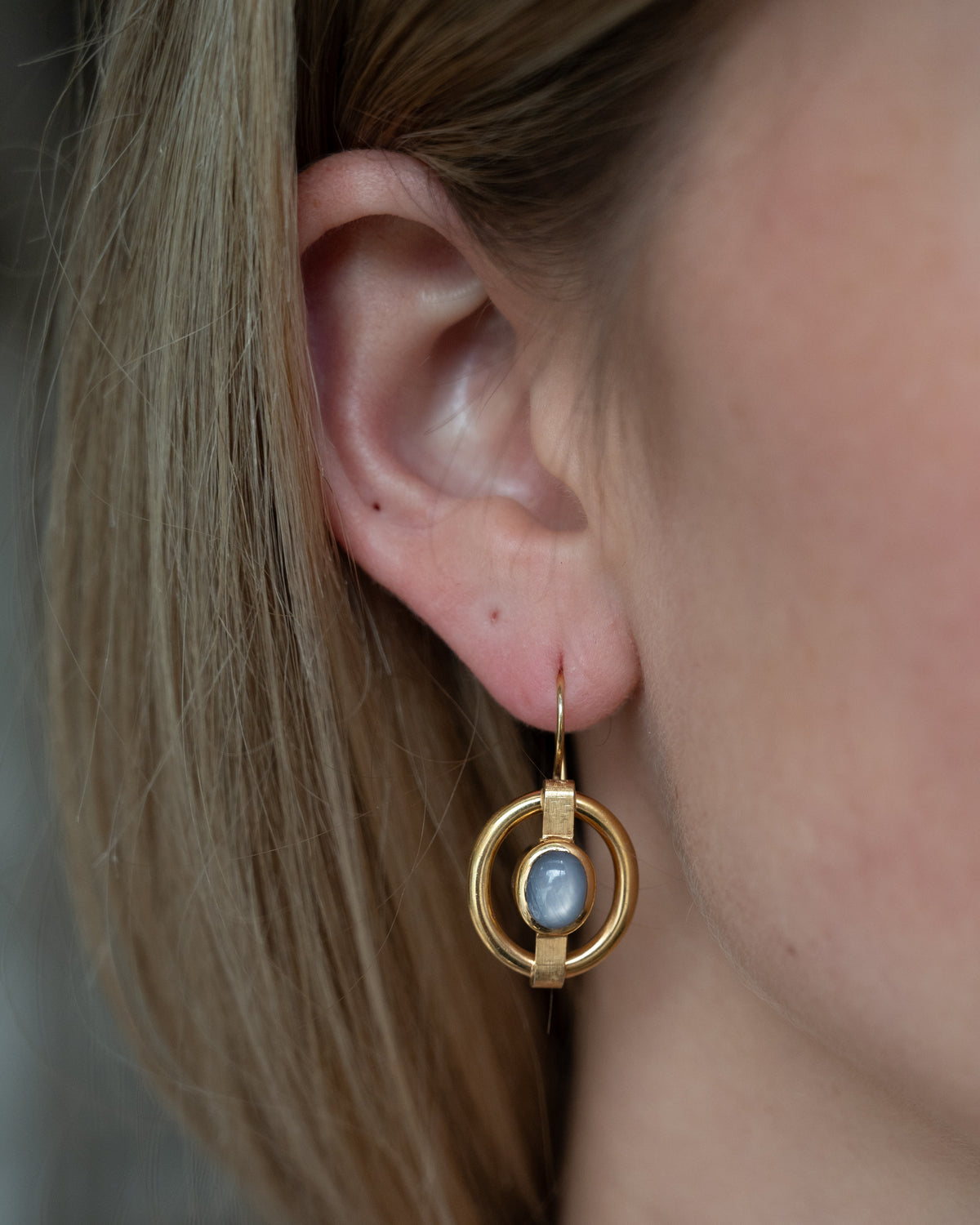 3.34 Star Sapphire Drop Earrings 14k Rose Gold