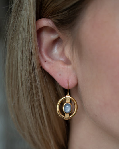 3.34 Star Sapphire Drop Earrings 14k Rose Gold