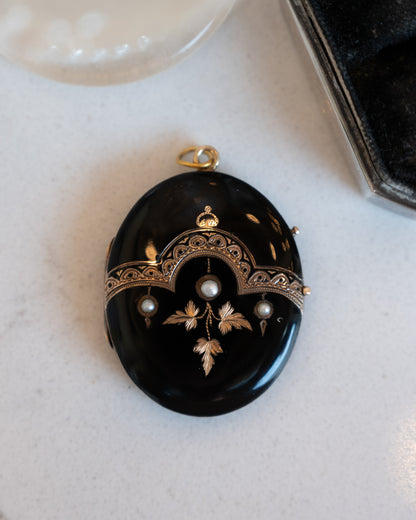 Antique Victorian Pearl Mourning Locket Pendant 10k Gold