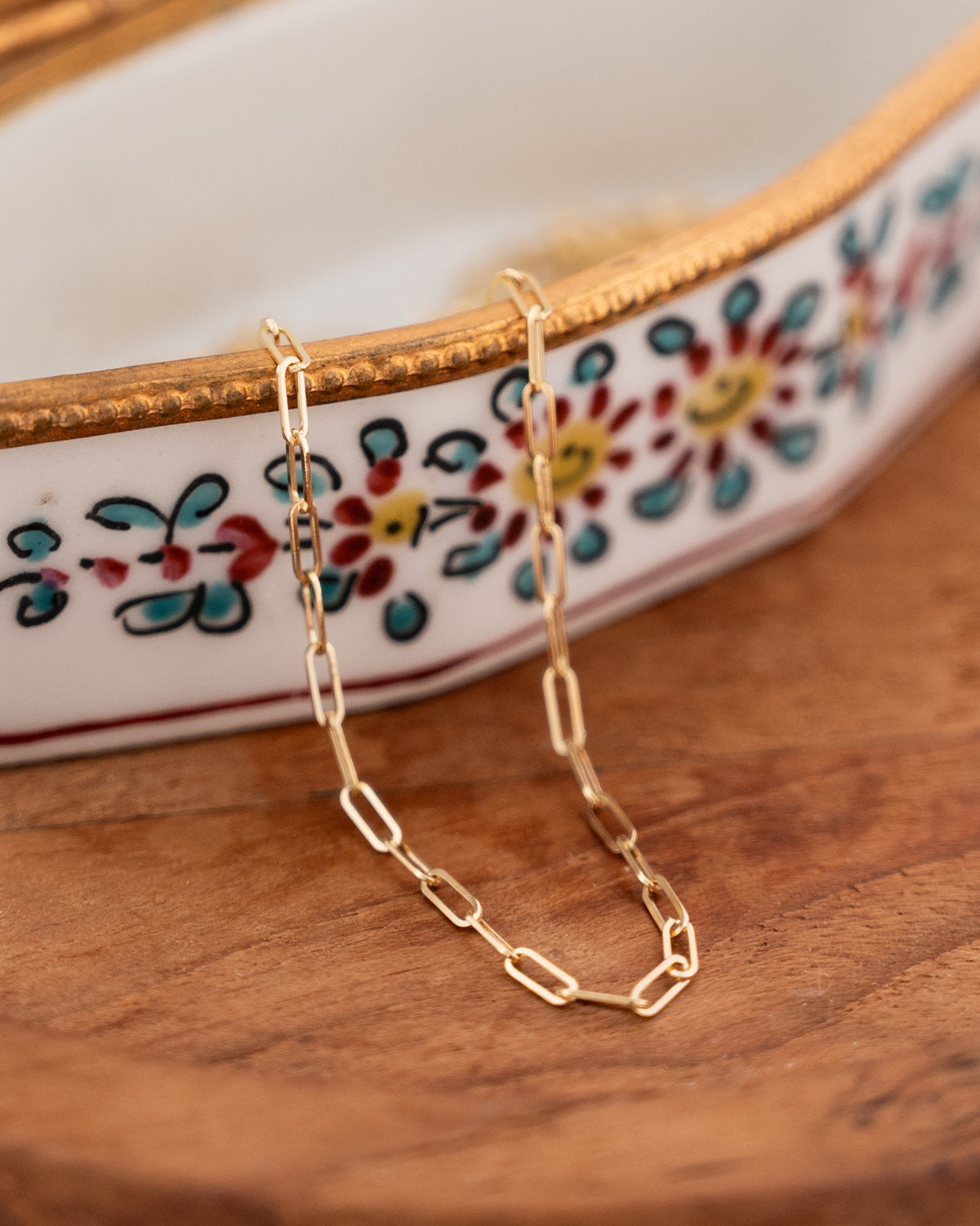 Adjustable Paperclip Chain Necklace 14K Yellow Gold