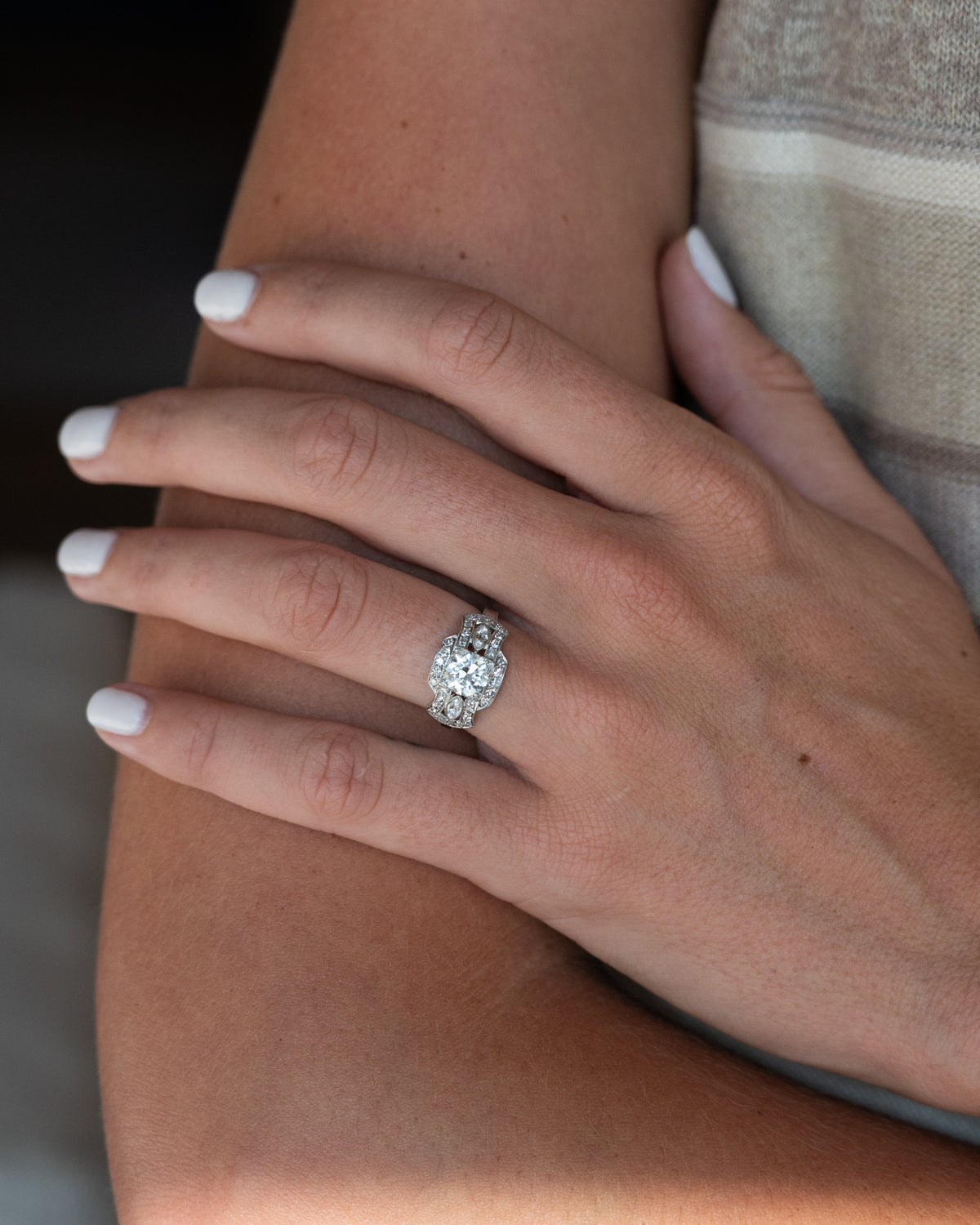 .92 Art Deco Old European Diamond Engagement Ring Platinum
