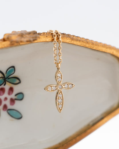 .08 Diamond Cross Pendant Necklace 14k Yellow Gold