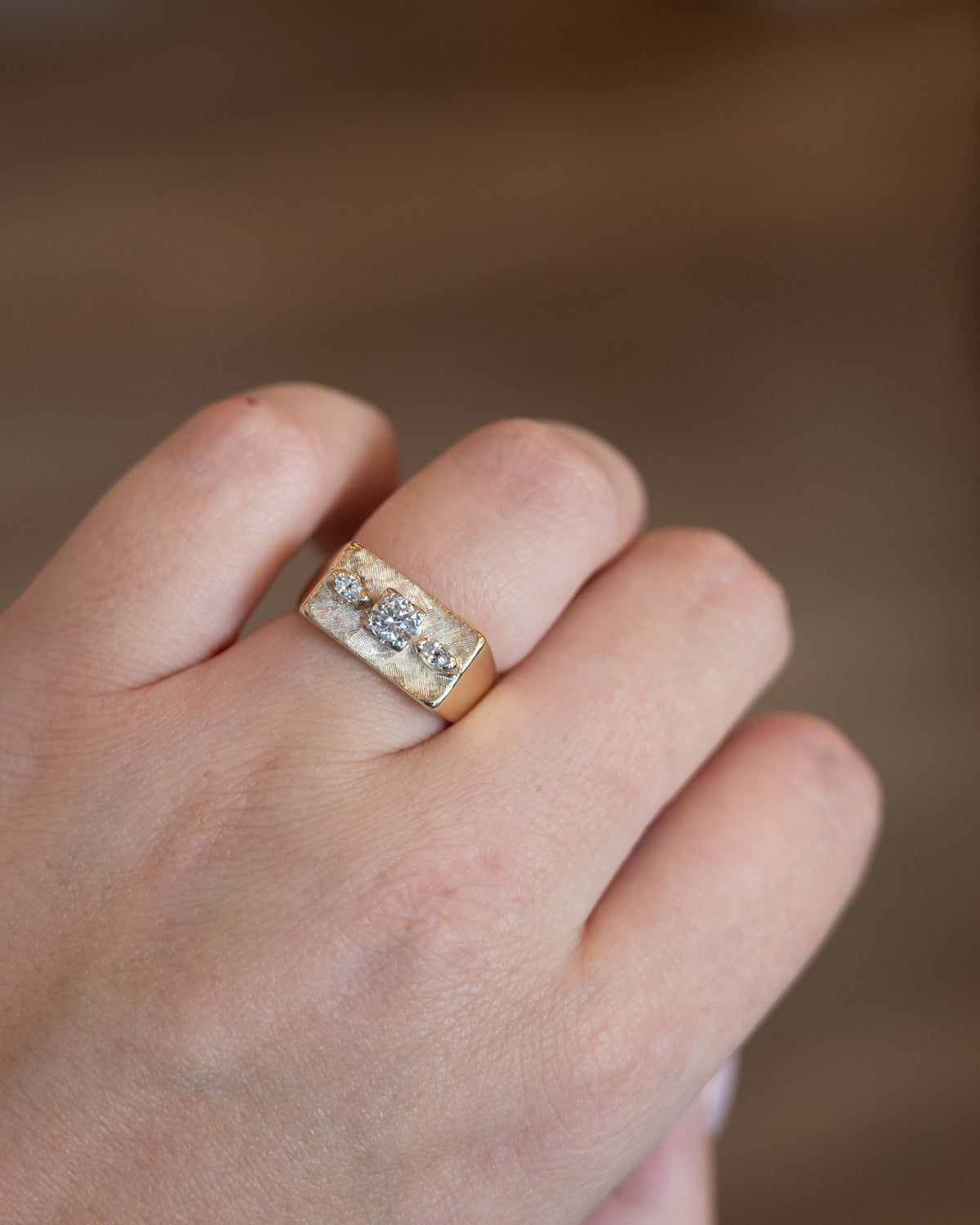.40 Vintage Mid-Century Diamond Signet Ring 14k