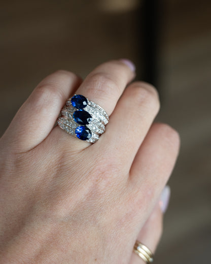 5.54 Sapphire & Diamond Cocktail Ring 18K White Gold