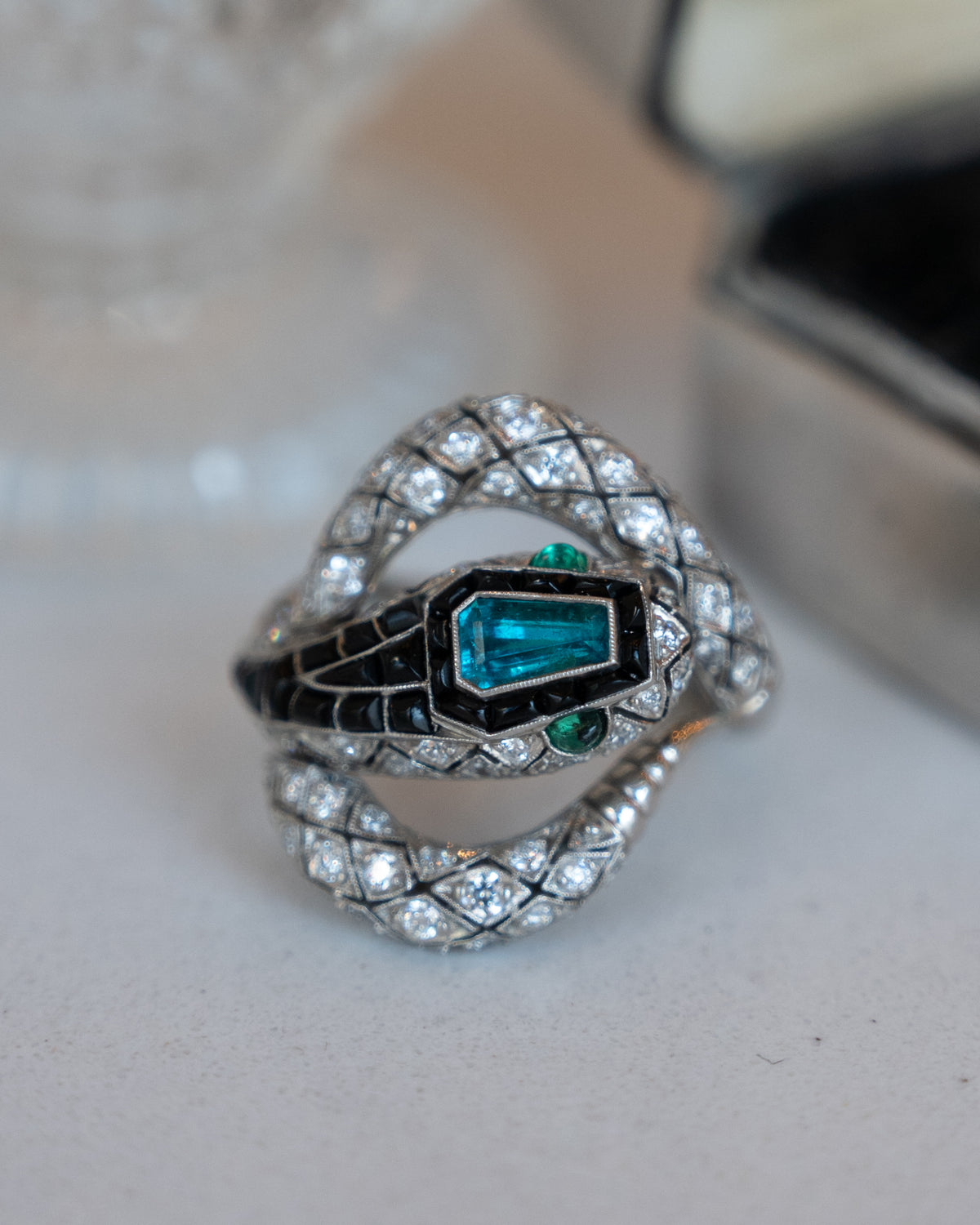 .55 GIA Paraiba Tourmaline & Diamond Snake Ring Platinum