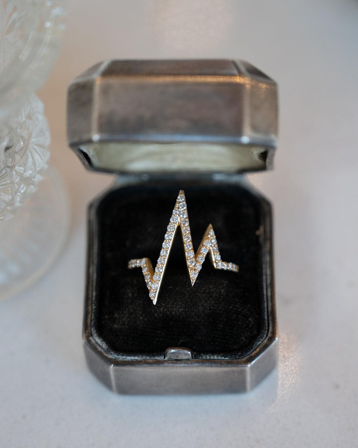 Diamond Pave Heartbeat Cocktail Ring 14k Yellow Gold