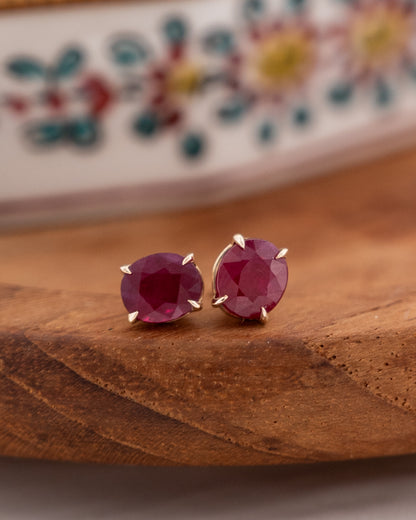 1.78 Ruby Oval Stud Earrings 14k Yellow Gold