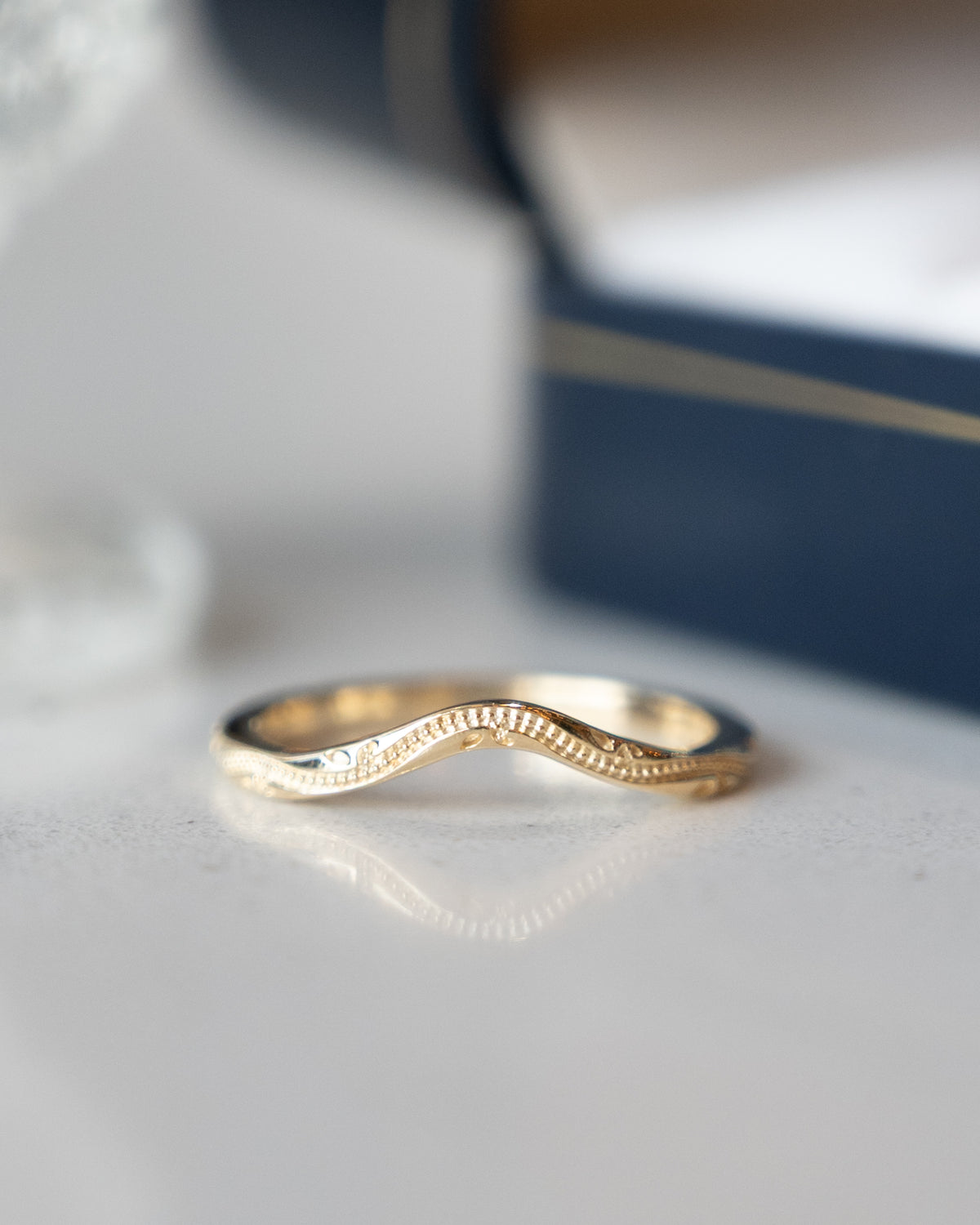 Curved Milgrain Stacking Band 14k Yellow Gold