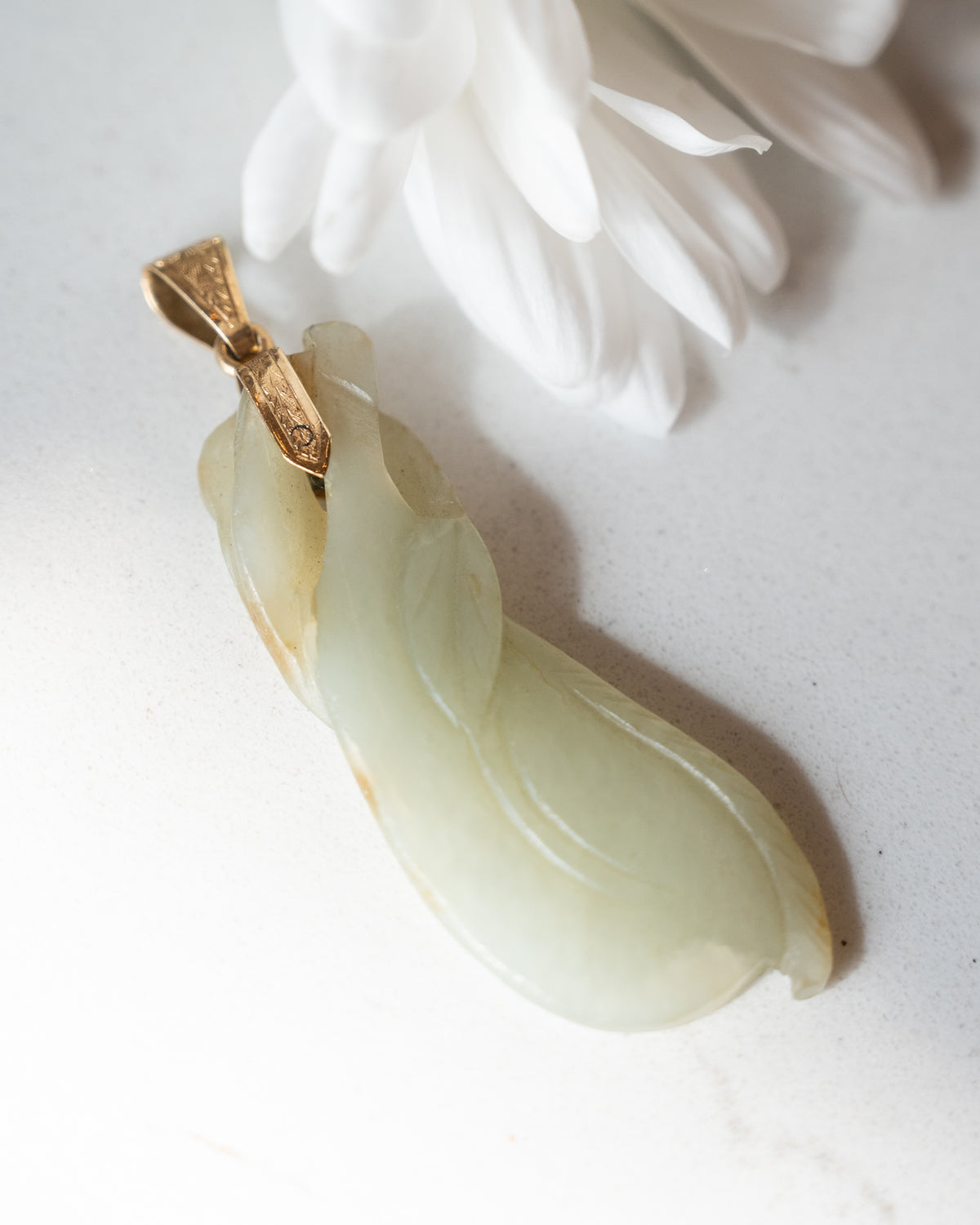 Carved Jadeite Eggplant Pendant 14k Yellow Gold