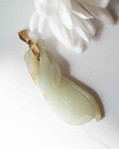 Carved Jadeite Eggplant Pendant 14k Yellow Gold