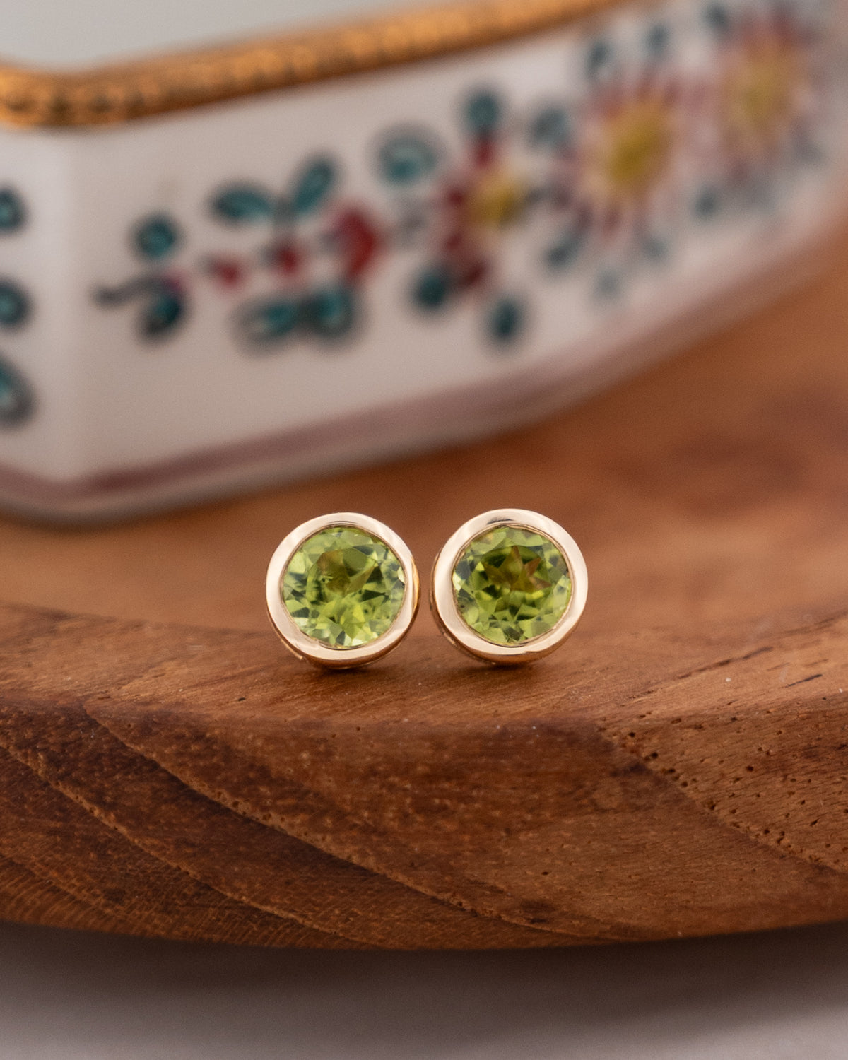1.00 Carat Peridot Stud Earrings 14k Yellow Gold