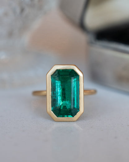 4.88 Emerald Cut Emerald Cocktail Ring 18k Yellow Gold