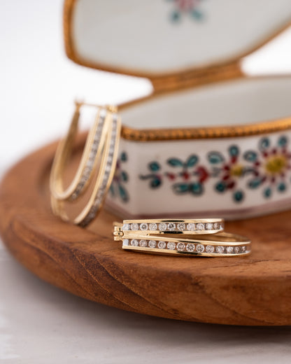 .92 Double Hoop Diamond Earrings 14k Yellow Gold