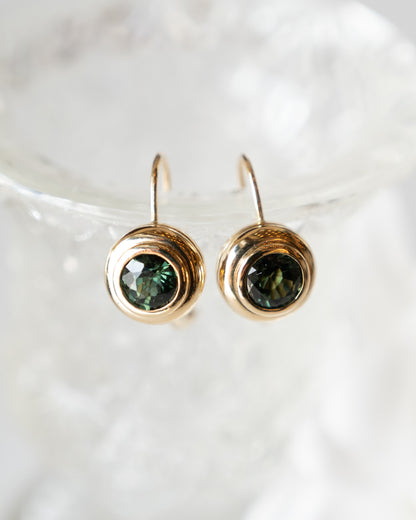 1.30 Green Sapphire Drop Earrings 14k Yellow Gold