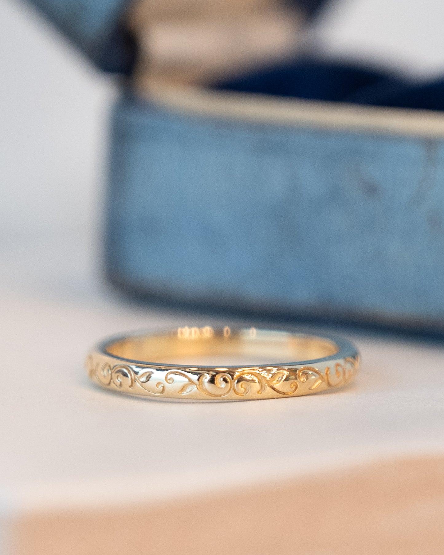 Engraved Filigree Wedding Band 14k Yellow Gold