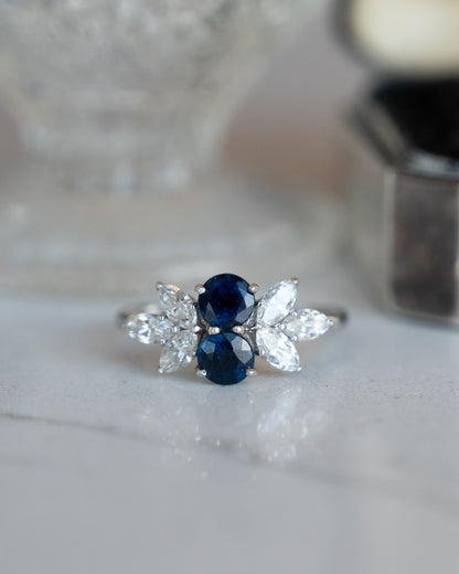 1.00 Sapphire & Diamond Cluster Engagement Ring Platinum