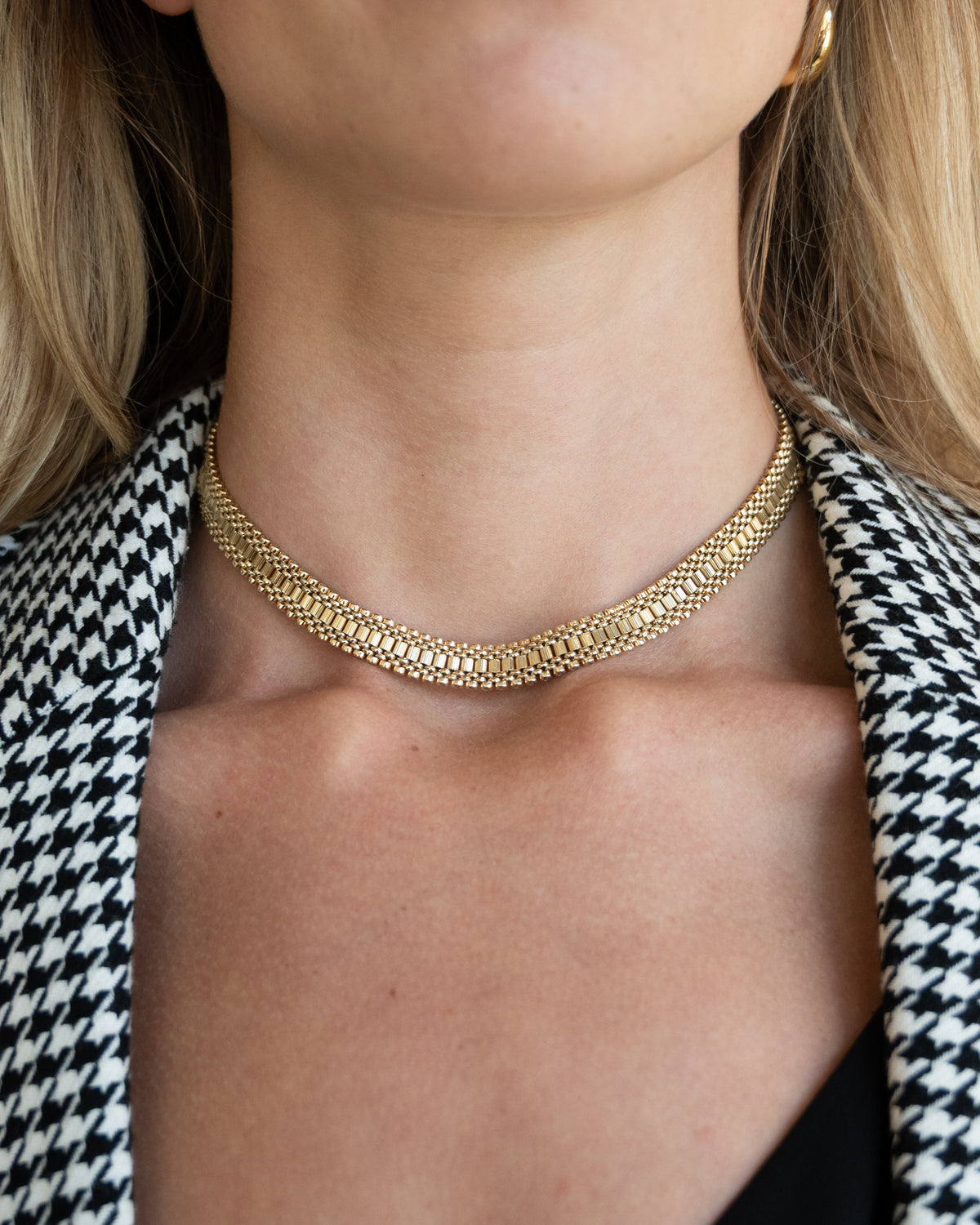 Vintage Mid-Century Watch Link Choker Necklace 14k