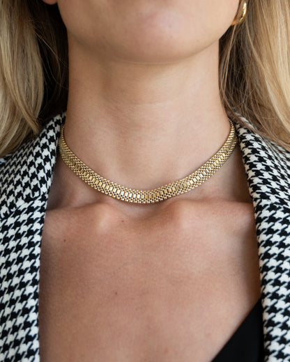 Vintage Mid-Century Watch Link Choker Necklace 14k