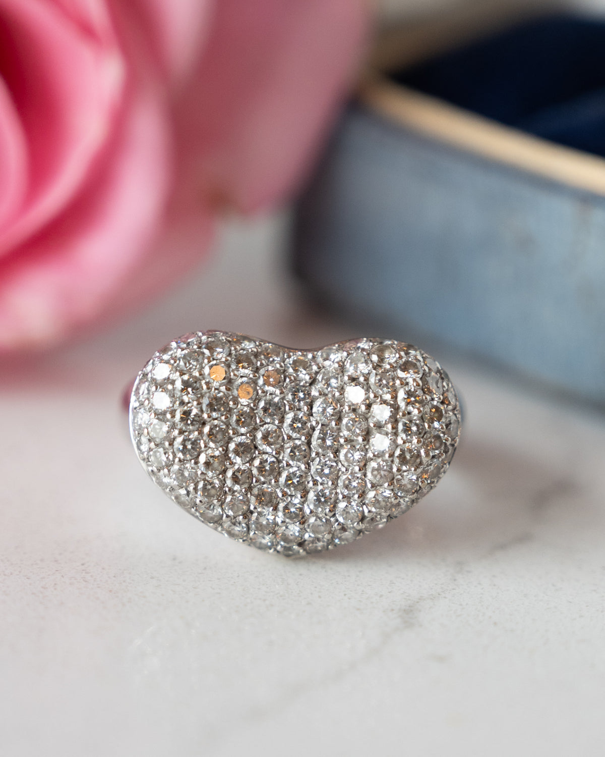 1.76 Pave Diamond Heart Cocktail Ring 14k White Gold