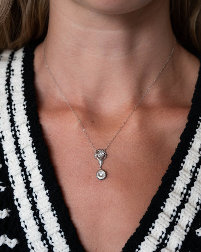 .12 Antique Art Deco Diamond Pendant Necklace 18k & 14k White Gold